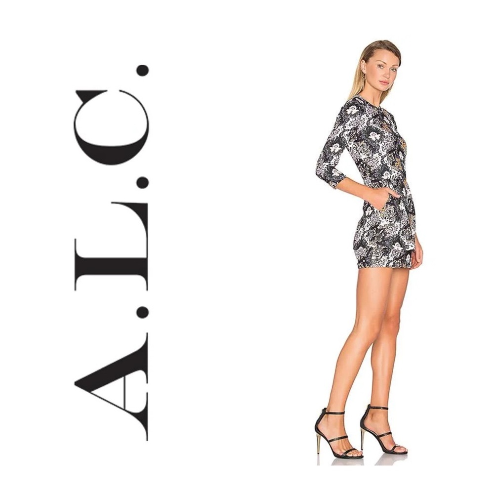 A.L.C TORDI FLORAL SILK MINI DRESS, BLACK/PINK/GREEN Size 4